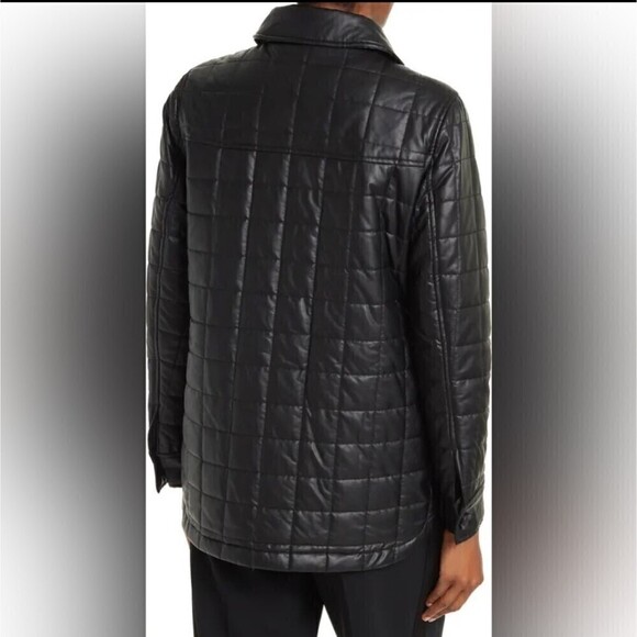 SAM Edelman Faux Leather Box Quilted Shacket Coat Black Size Medium - Picture 3 of 8